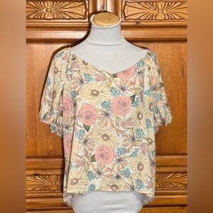 Flying Tomato Floral Blouse in Pink, Cream, and Blue